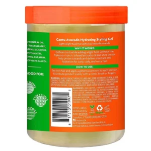 Cantu Avocado Hydrating Hair Styling Gel For Natural Curls, Coils & Waxes 524g - Image 3