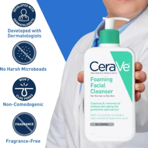CeraVe Foaming Facial Cleanser 237ml - For Normal to Oily Skin - Image 2